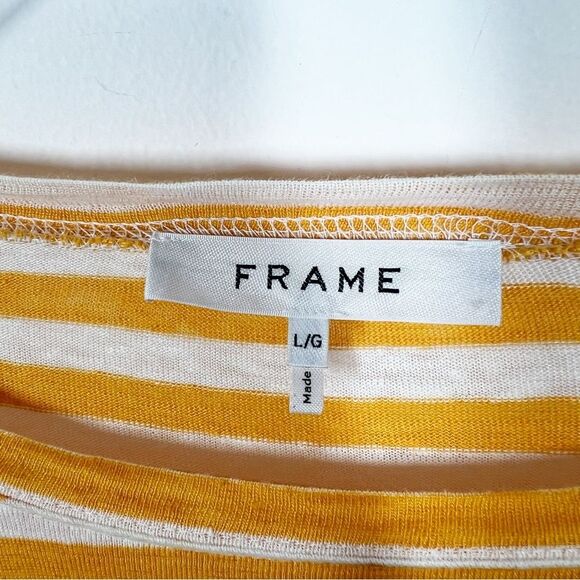 Frame Women Size Large Orange Off White Stripe Boxy Crop Organic Slub Linen Top - Picture 7 of 10